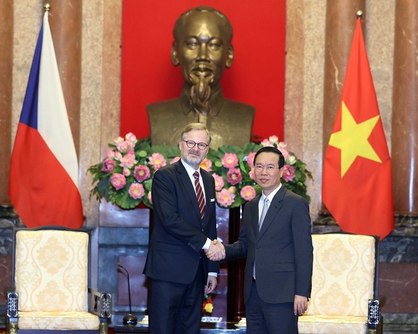 Chủ tịch nước Võ Văn Thưởng tiếp Thủ tướng Cộng hòa Czech Petr Fiala thăm chính thức Việt Nam hồi tháng 4/2023. Ảnh: TTXVN