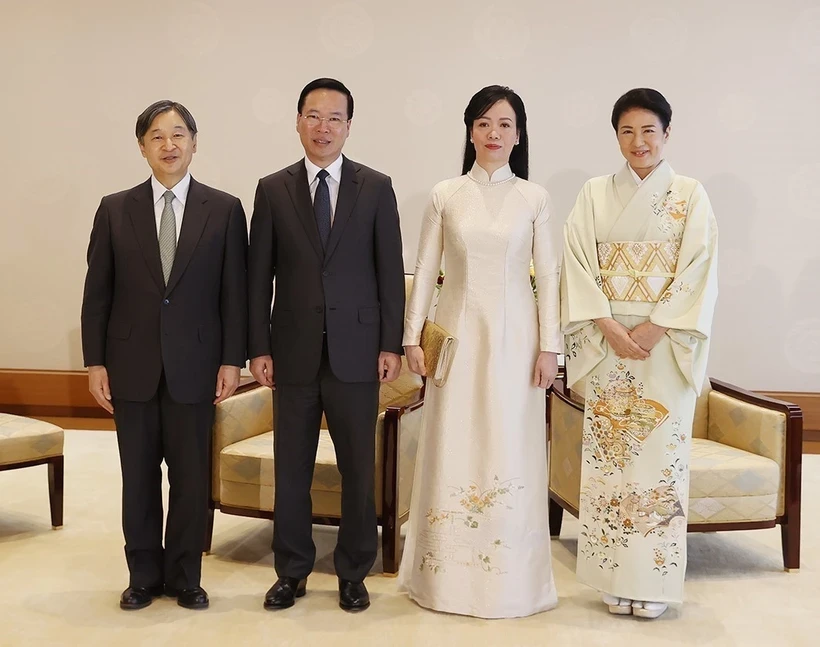 Chủ tịch nước Võ Văn Thưởng và Phu nhân hội kiến Nhà vua Nhật Bản Naruhito và Hoàng hậu. Ảnh: TTXVN