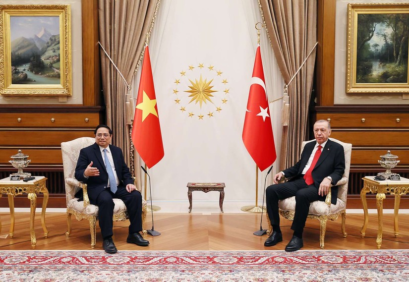 Thủ tướng Phạm Minh Chính hội kiến Tổng thống Thổ Nhĩ Kỳ Recep Tayyip Erdogan. Ảnh: VGP
