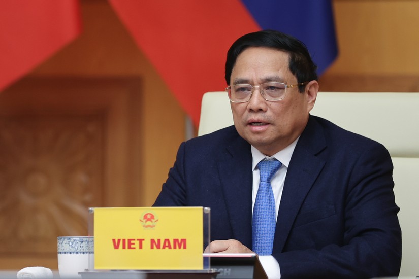Thủ tướng Chính phủ Phạm Minh Chính tham dự và có bài phát biểu tại Hội nghị Cấp cao hợp tác Mekong - Lan Thương. Ảnh: VGP