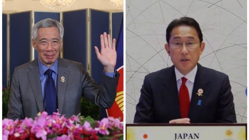 Thủ tướng Lý Hiển Long chúc mừng người đồng cấp Nhật Bản Fumio Kishida mới đắc cử. Ảnh: MCI / PMO