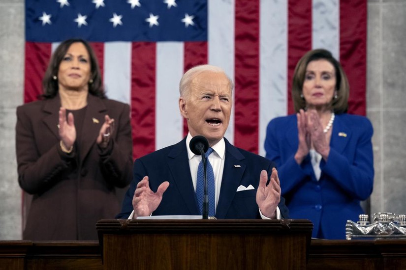 Tổng thống Mỹ Joe Biden phát biểu trước Quốc hội. Ảnh: AP