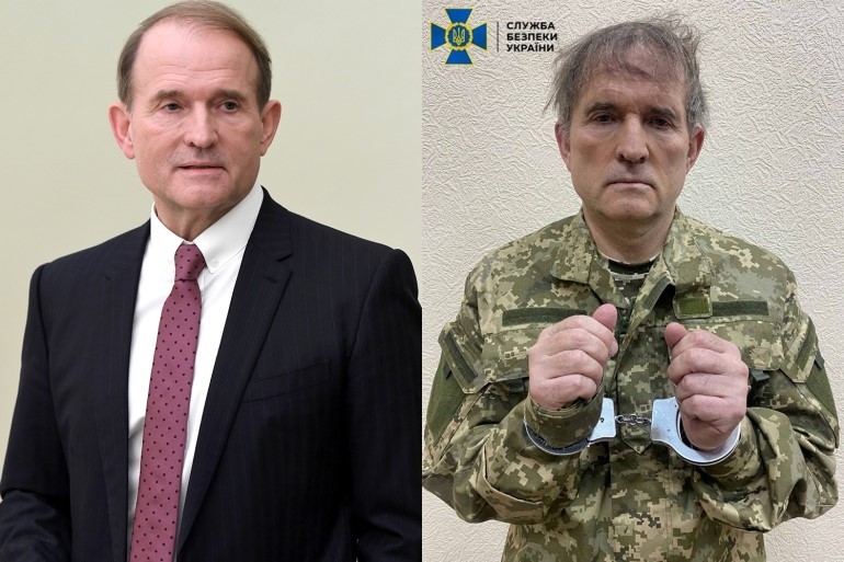 Nhà tài phiệt Viktor Medvedchuk trước và sau khi bị Ukraine bắt giữ hôm 12/4. Ảnh: Reuters