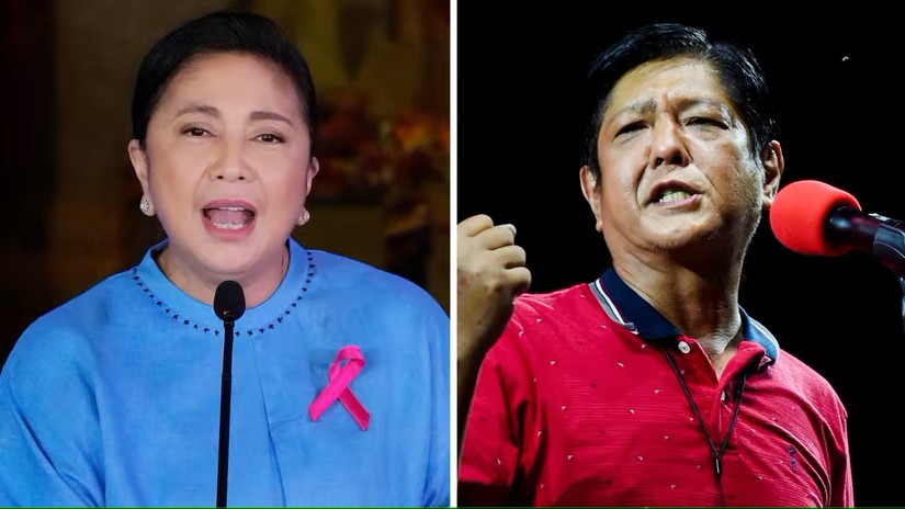 Phó Tổng thống Leni Robredo, bên trái, và cựu thượng nghị sĩ Ferdinand Marcos Jr. là hai ứng viên sáng giá cho vị trí tân Tổng thống Philippines. Ảnh: AP, Reuters