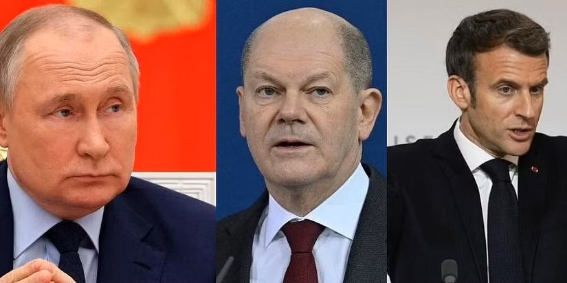 Tổng thống Nga Vladimir Putin (trái) đã có cuộc điện đàm với Thủ tướng Đức Olaf Scholz (giữa) và Tổng thống Pháp Emmanuel Macron (phải). Ảnh: AP