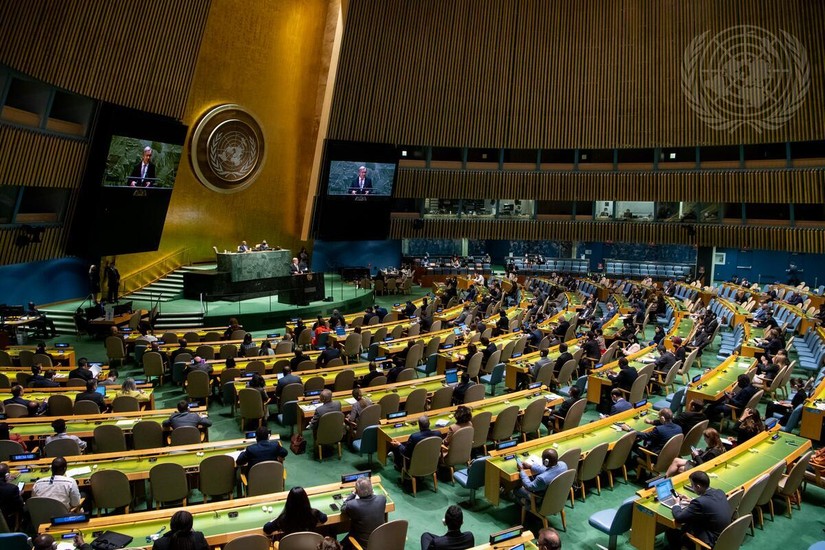 Quang cảnh cuộc họp của Đại hội đồng Liên Hợp Quốc, ngày 7/6. Ảnh: Bộ Ngoại giao