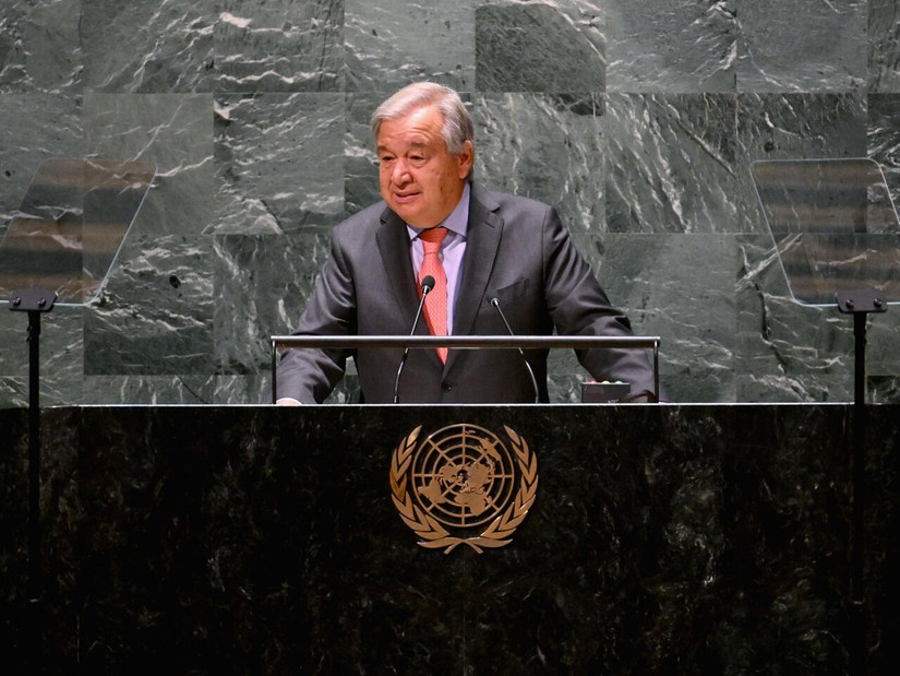 Tổng thư ký Liên Hiệp Quốc Antonio Guterres phát biểu tại tại Hội nghị lần thứ 10 Đánh giá Hiệp ước Không phổ biến Vũ khí hạt nhân (NPT) tại New York, Mỹ. Ảnh: AFP