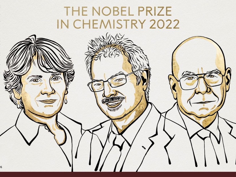 3 nhà khoa học nhận Giải Nobel Hóa học năm 2022 gồm Carolyn R. Bertozzi, Morten Meldal và K. Barry Sharpless. Ảnh: Nobel Prize
