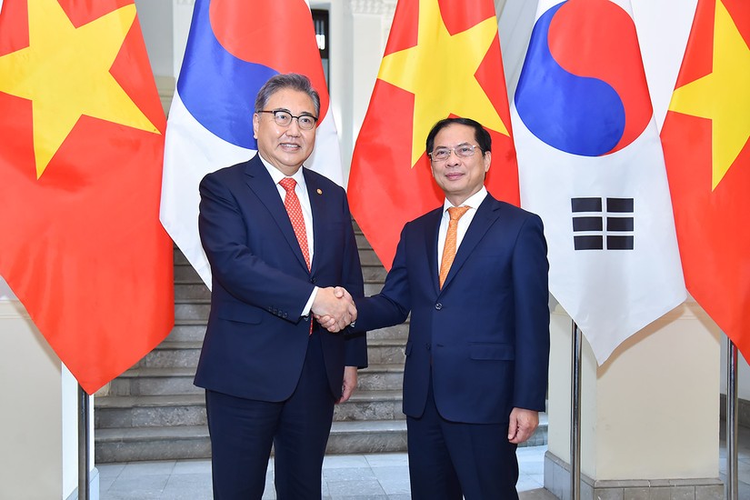 Bộ trưởng Ngoại giao Bùi Thanh Sơn và Bộ trưởng Ngoại giao Hàn Quốc Park Jin. Ảnh: BNG