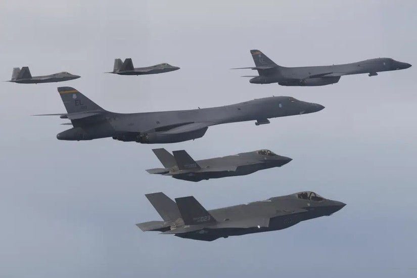 Các máy bay chiến đấu trong cuộc tập trận không quân giữa Mỹ và Hàn Quốc hôm 1/2. Ảnh: BQP Hàn Quốc