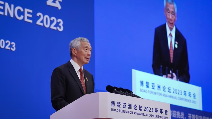 Thủ tướng Singapore Lý Hiển Long phát biểu tại Diễn đàn Châu Á Bác Ngao ngày 30/3, Trung Quốc. Ảnh: Bộ Thông tin và Truyền thông Singapore