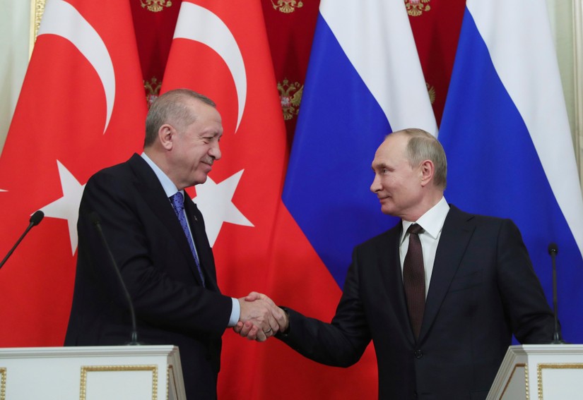 Tổng thống Thổ Nhĩ Kỳ Recep Tayyip Erdogan và Tổng thống Nga Vladimir Putin. Ảnh: AP