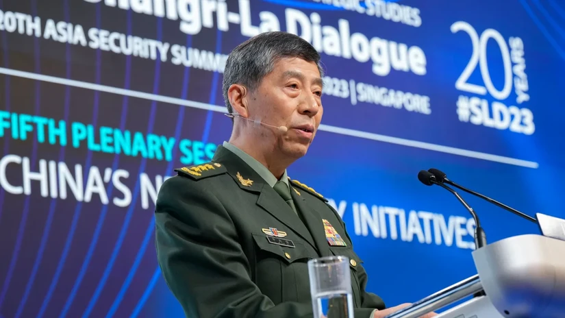 Bộ trưởng Quốc phòng Trung Quốc Lý Thượng Phúc phát biểu tại Đối thoại Shangri-La, ngày 4/6. Ảnh: AP