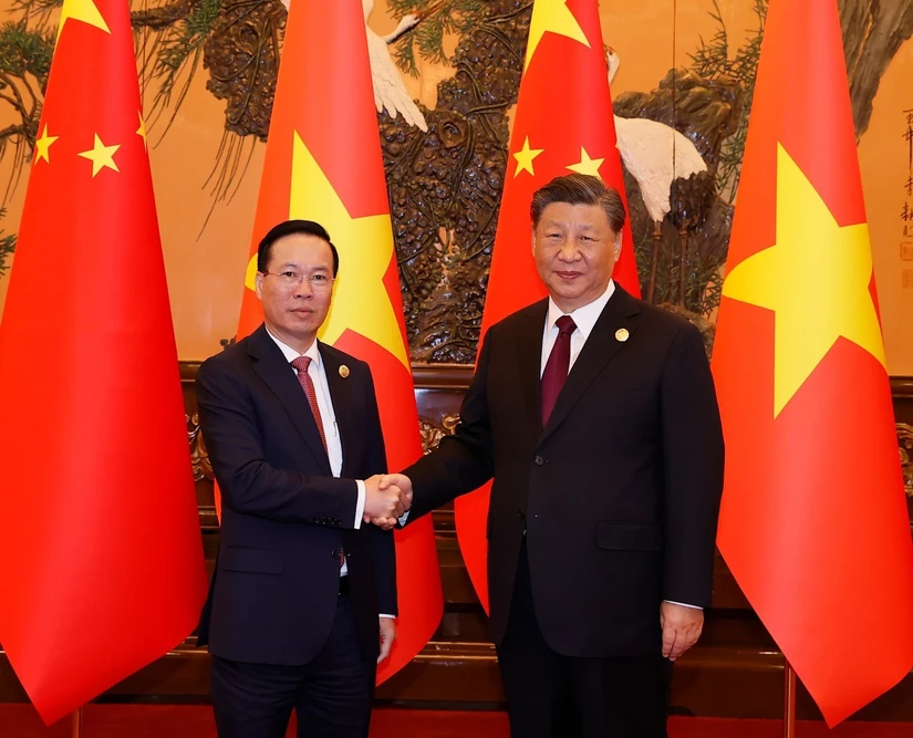 Chủ tịch nước Võ Văn Thưởng hội kiến Tổng Bí thư, Chủ tịch Trung Quốc Tập Cận Bình. Ảnh: TTXVN