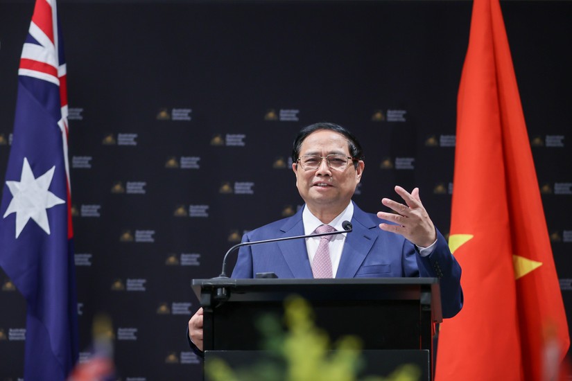 Thủ tướng Phạm Minh Chính phát biểu tại Diễn đàn Hợp tác giáo dục Việt Nam-Australia. Ảnh: VGP