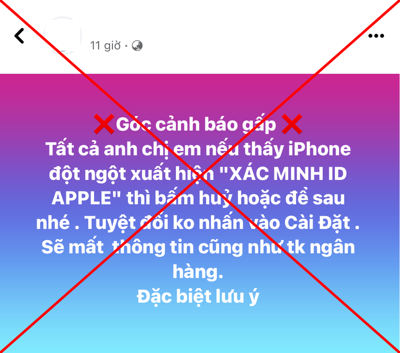 Các bài đăng lan truyền cảnh báo về 'Xác minh ID Apple' để chiếm tài khoản gây hoang mang người dùng. Ảnh: Hà Anh - Mekong ASEAN.