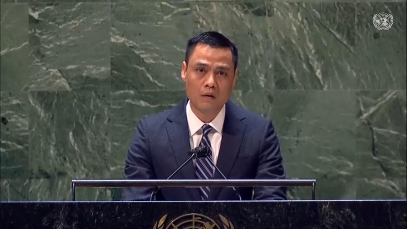Đại sứ Đặng Hoàng Giang phát biểu tại cuộc họp Đại hội đồng Liên Hợp Quốc. Ảnh: TTXVN 