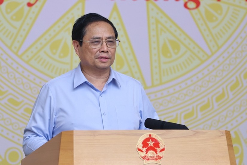 Thủ tướng Phạm Minh Chính tại cuộc làm việc với Ban Chấp hành Hiệp hội Doanh nghiệp vừa và nhỏ. Ảnh: VGP