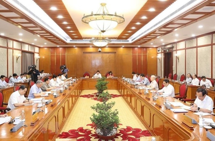 Tổng Bí thư Nguyễn Phú Trọng chủ trì họp Bộ Chính trị, Ban Bí thư. Ảnh: TTXVN