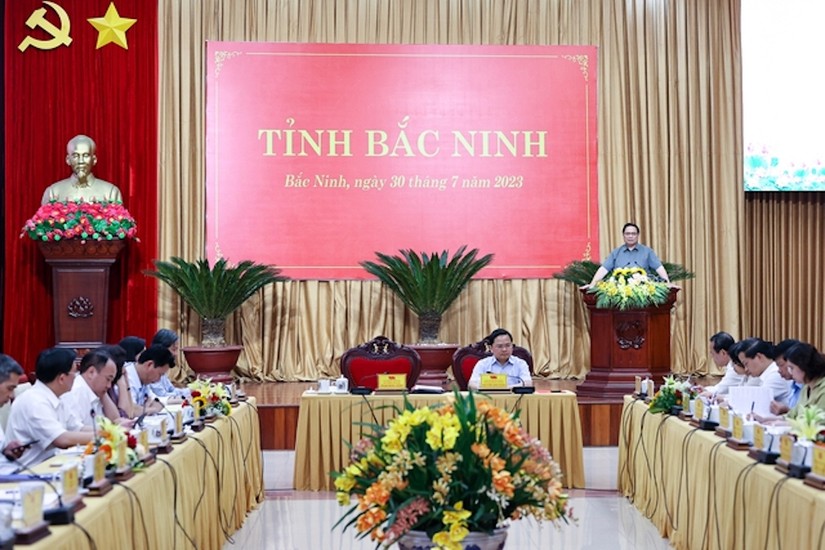 Thủ tướng Phạm Minh Chính phát biểu tại buổi làm việc với Ban Chấp hành Đảng bộ tỉnh Bắc Ninh. Ảnh: VGP