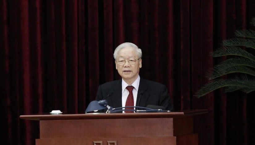 Tổng Bí thư Nguyễn Phú Trọng phát biểu bế mạc Hội nghị. Ảnh: VGP