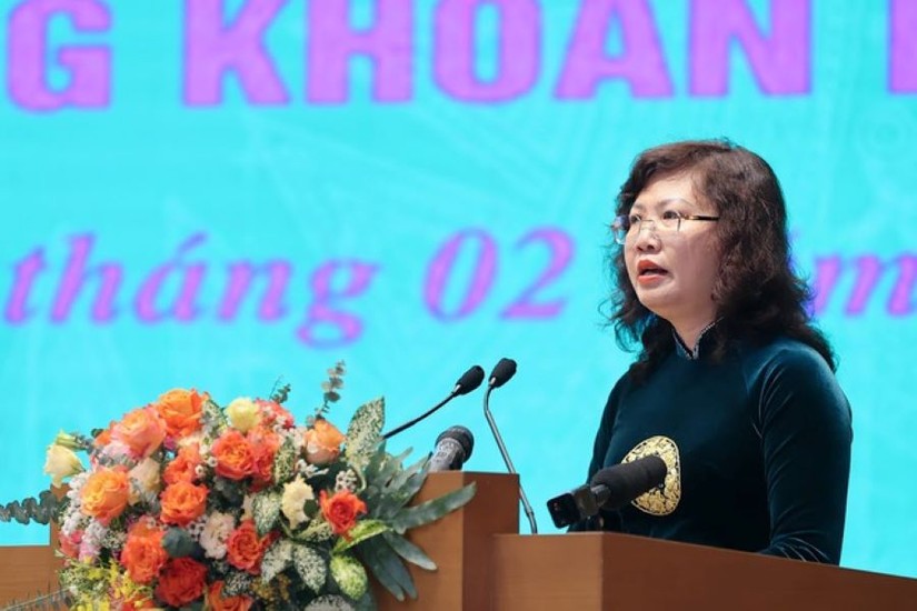 Bà Vũ Thị Chân Phương phát biểu tại Hội nghị. Ảnh: VGP