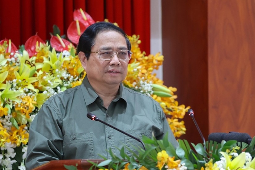 Thủ tướng Phạm Minh Chính phát biểu tại cuộc làm việc với Ban Thường vụ Tỉnh ủy Tiền Giang. Ảnh: VGP
