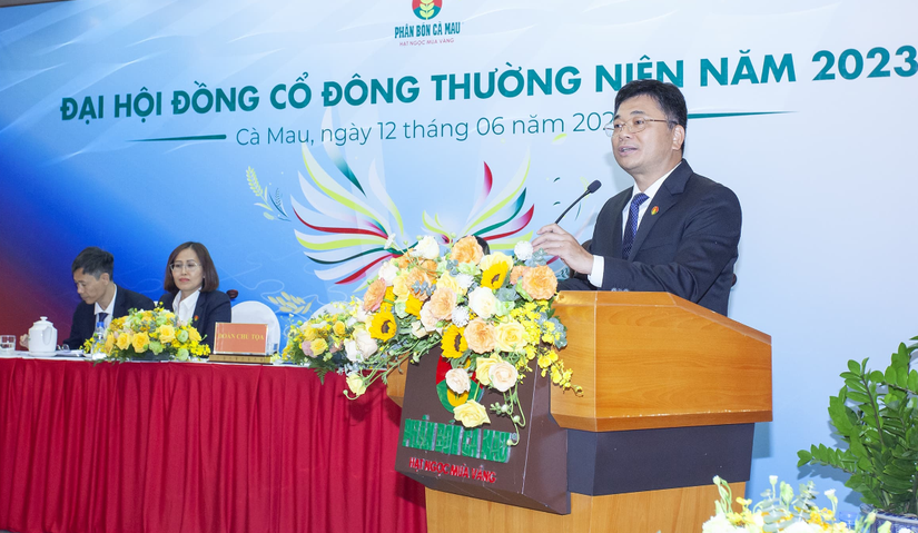 Chủ tịch HĐQT DCM Trần Ngọc Huyên phát biểu tại cuộc họp. Ảnh: DCM