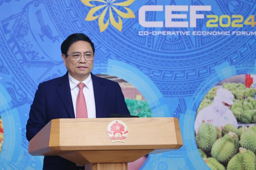 Thủ tướng Phạm Minh Chính phát biểu tại Diễn đàn kinh tế hợp tác, hợp tác xã năm 2024. Ảnh: VGP