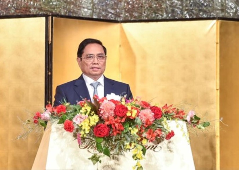 Thủ tướng Phạm Minh Chính phân tích làm rõ hơn về những cơ hội hợp tác đầy triển vọng cho cộng đồng doanh nghiệp hai nước - Ảnh: VGP