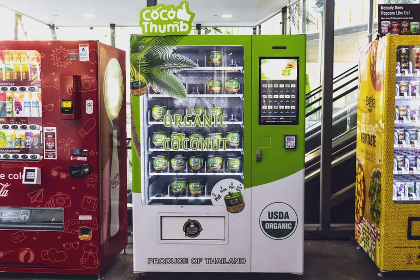 Máy bán hàng tự động bán nước dừa tại Singapore. Ảnh: Insider