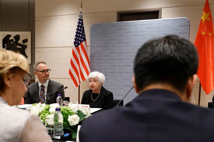 Bộ trưởng Tài chính Mỹ Janet Yellen gặp các đại diện của cộng đồng doanh nghiệp Mỹ tại Trung Quốc, tại Bắc Kinh ngày 7/7/2023. Ảnh: Reuters