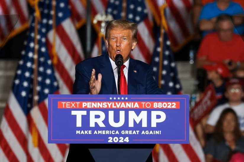 Cựu Tổng thống Mỹ và ứng cử viên tổng thống của Đảng Cộng hòa Donald Trump phát biểu trong một cuộc vận động tranh cử ở Erie, Pennsylvania, Mỹ ngày 29/7/2023. Ảnh: Reuters 