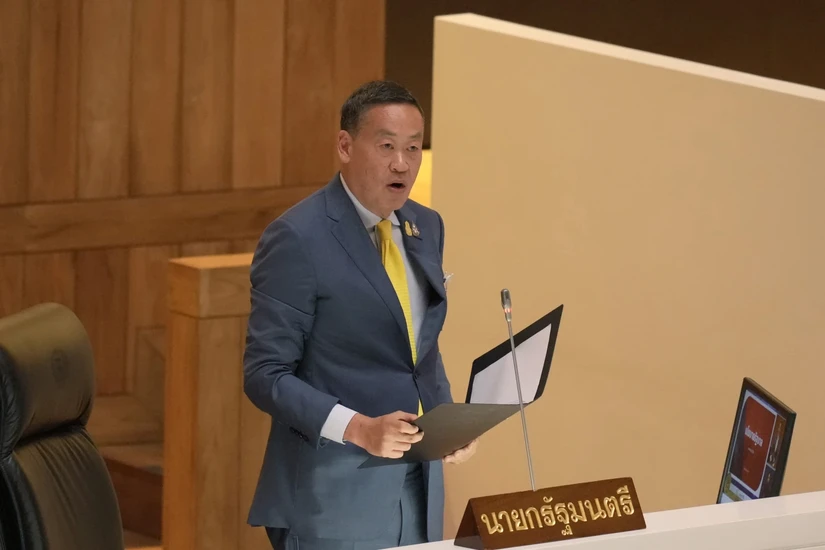 Tân Thủ tướng Thái Lan Srettha Thavisin phát biểu trước Quốc hội ngày 11/9. Ảnh: AP