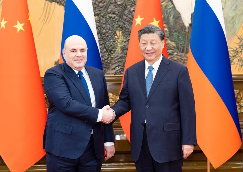 Chủ tịch Trung Quốc Tập Cận Bình và Thủ tướng Nga Mikhail Mishustin tại Bắc Kinh ngày 20/12/2023. Ảnh: Tân Hoa Xã
