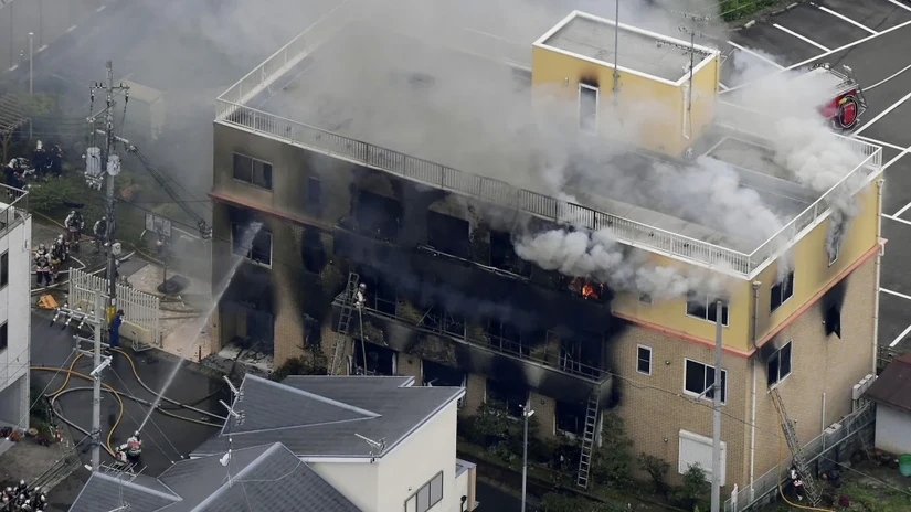 Quang cảnh vụ cháy xưởng phim hoạt hình Kyoto Animation ngày 18/7/2019. Ảnh: Reuters