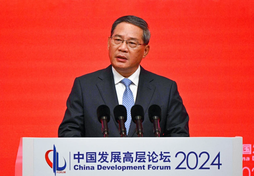  Thủ tướng Trung Quốc Lý Cường tại Diễn đàn Phát triển Trung Quốc ngày 24/3/2024. Ảnh: AFP