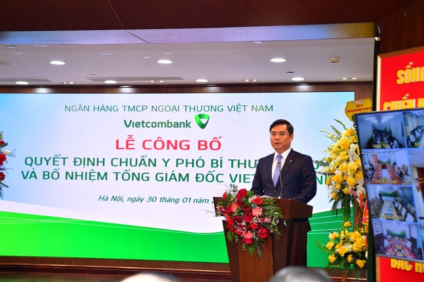 Ông Nguyễn Thanh Tùng - tân Tổng giám đốc Vietcombank phát biểu tại buổi lễ.