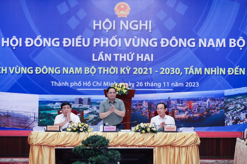 Chiều 26/11, tại TPHCM, Thủ tướng Phạm Minh Chính, Chủ tịch Hội đồng điều phối vùng Đông Nam Bộ chủ trì Hội nghị lần thứ 2 của Hội đồng - Ảnh: VGP