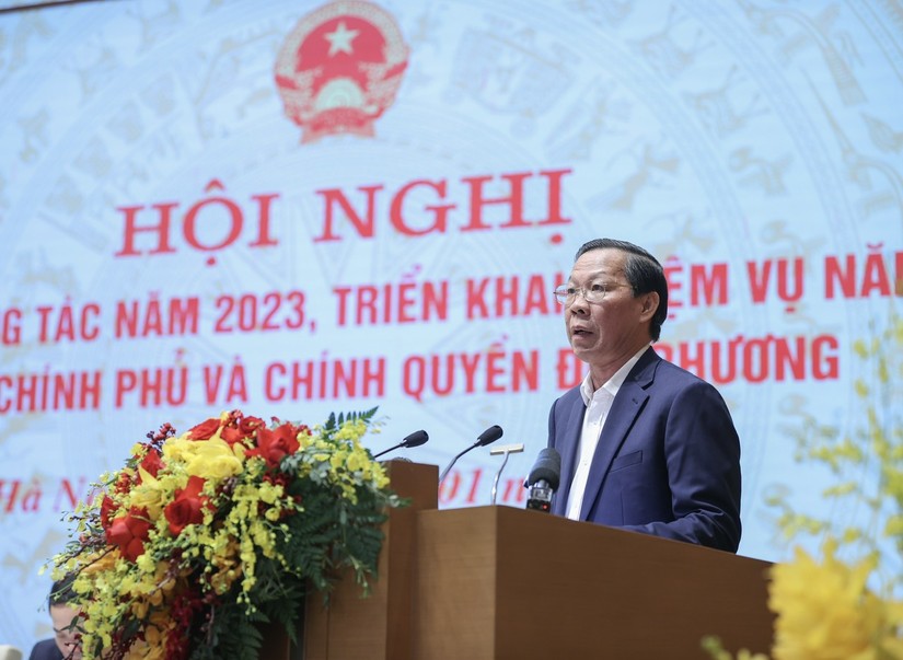 Chủ tịch UBND TPHCM Phan Văn Mãi phát biểu tại hội nghị - Ảnh: VGP