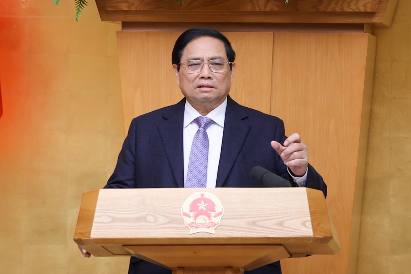 Thủ tướng Phạm Minh Chính phát biểu kết luận phiên họp Chính phủ thường kỳ tháng 2/2024 - Ảnh: VGP