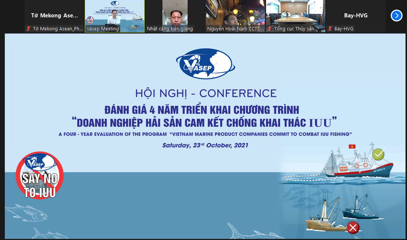Hội nghị “Đánh giá 04 năm triển khai Chương trình doanh nghiệp hải sản cam kết chống khai thác IUU, sáng 23/10.