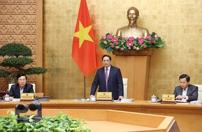Thủ tướng Phạm Minh Chính chủ trì Chính phủ thường kỳ tháng 3/2022. Ảnh: VGP.