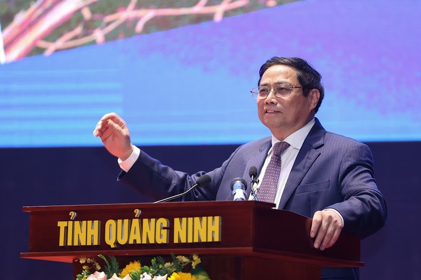 Thủ tướng Chính phủ Phạm Minh Chính phát biểu tại Hội nghị công bố Chương trình hành động vùng Đồng bằng sông Hồng, ngày 12/2. Ảnh: VGP.
