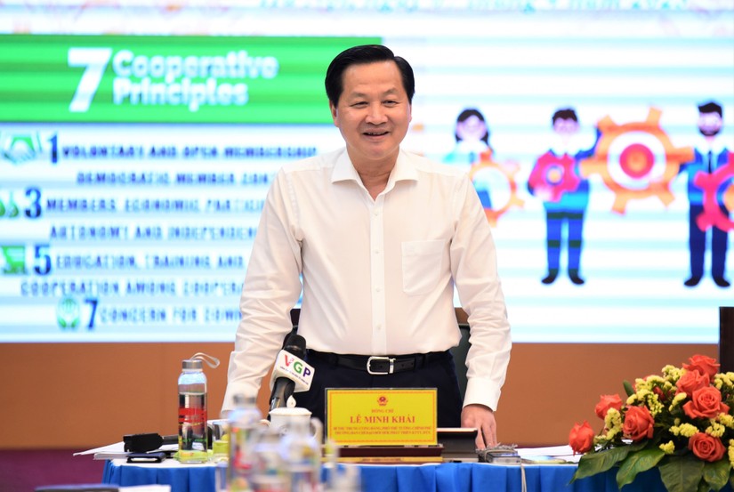 Phó Thủ tướng Chính phủ Lê Minh Khái phát biểu tại cuộc họp. 